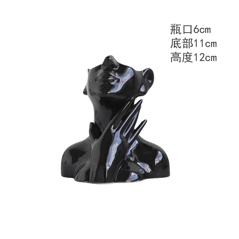 Nordic Style Body Art Black Ceramic Vase Living Room Tabletop Decorations Flower Arrangement Device Home Decoration Accessories