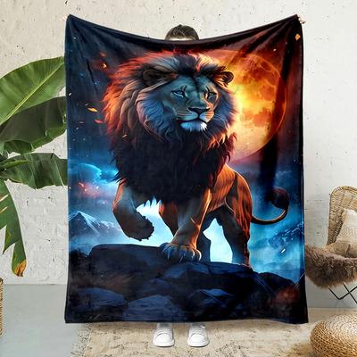 Rustic Lion Print Flannel Printed Blanket Suitable for All Seasons Suitable for Living Room Office Sofa and Travel 180x250CM