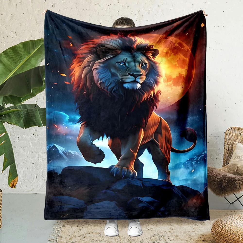 

Rustic Lion Print Flannel printed blanket suitable for all seasons suitable for living room office sofa and travel 180x250CM 75x90cm