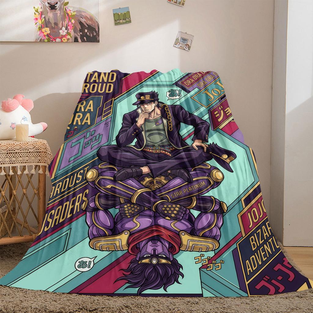 JoJo's Bizarre Adventure Beautiful Flannel Blanket, Printed Cartoon Design for Home Decor, Warm Sofa Bedding, Travel Throw_LIAN