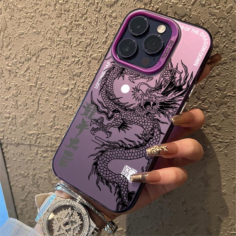 Luxury Dragon Totem Anti-drop Armour Case For iPhone 16 15 Pro Max 15 14 13 12 11 Pro XR XS 7 8 Plus Lens Protect Plating Cover