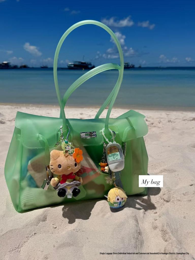 2026 Women's Waterproof TPU Jelly Handbag - Fashionable Lock Buckle Tote for Beach & Everyday Use