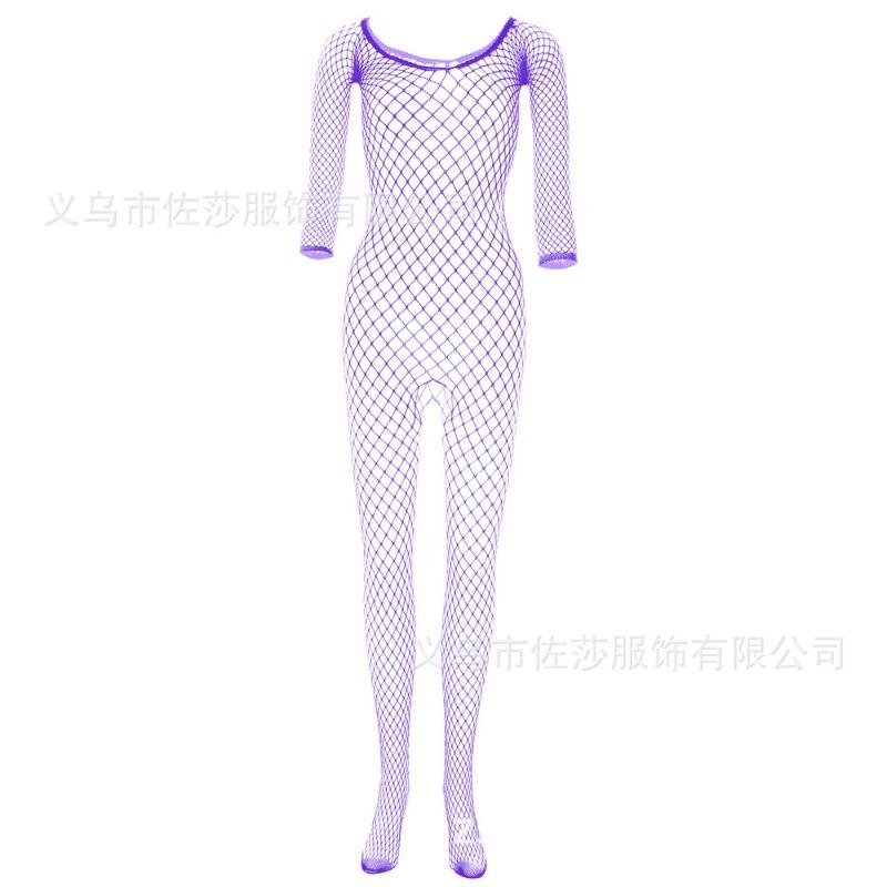 Sex Underwear Long Sleeve Mesh Off Shoulder Uniform Temptation Open Gear One-piece Stockings Large Mesh Leaking Breast
