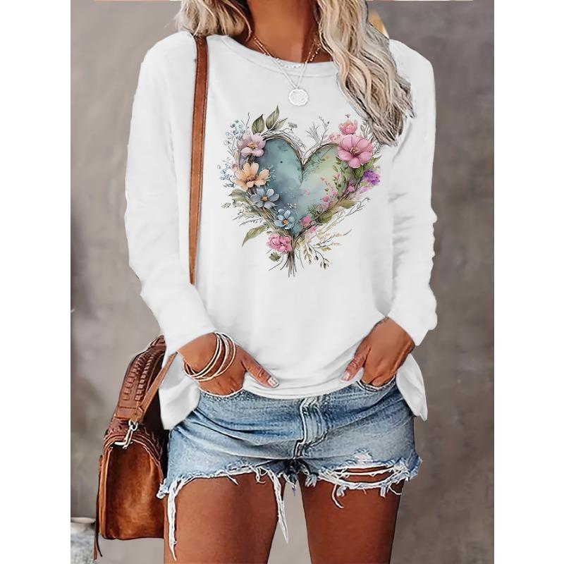 Women's letter print round neck long sleeve T-shirt