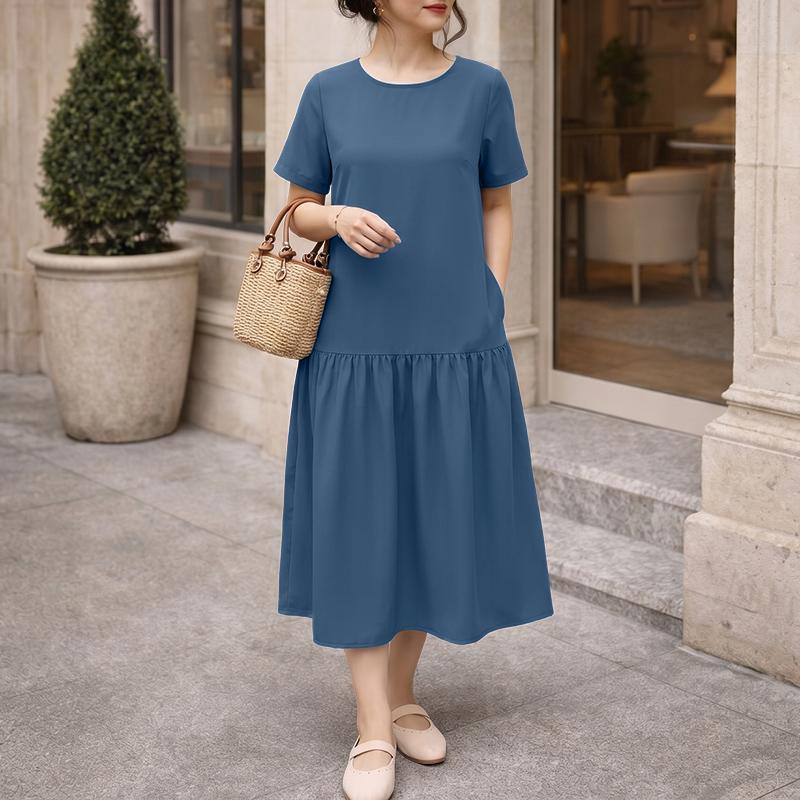 ZANZEA Women Casual Round Neck Solid Color Loose Summer Dress