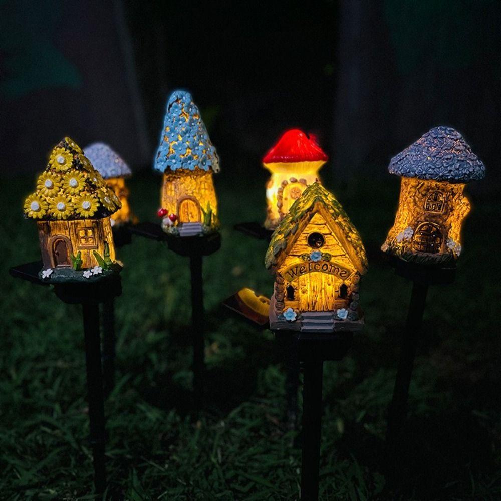 Multi Craft LED Solar Lawn Light Waterproof Design Miniature Fairy House LED Garden Light Resin Cottage Fairy Mushroom House