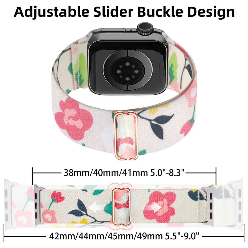 Cute Flower Pattern Stretchy Band Compatible with Apple Watch Bands 38mm 40mm 41mm 42mm 44mm 45mm 49mm Women Nylon Elastic Rep 3