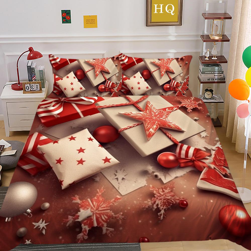 Świąteczny Nadruk Cyfrowy Druk 3D Poliestrowa Poszewka na Poduszkę Poszwa na Kołdrę Dostępny Zestaw Dwu- lub Trzyczęściowy