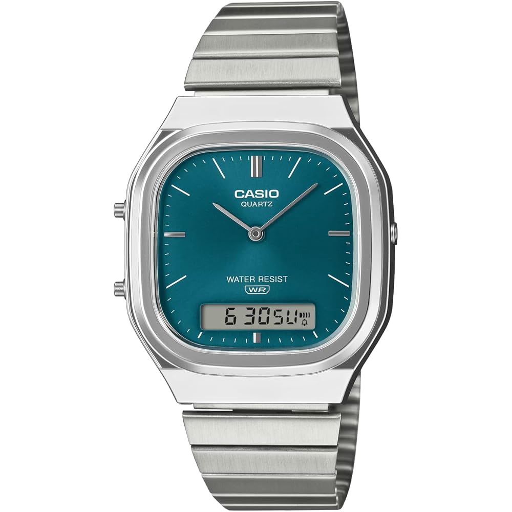 Casio Ana-Digi Quartz Watch Edgy Collection Dual Time Unisex Blue Green