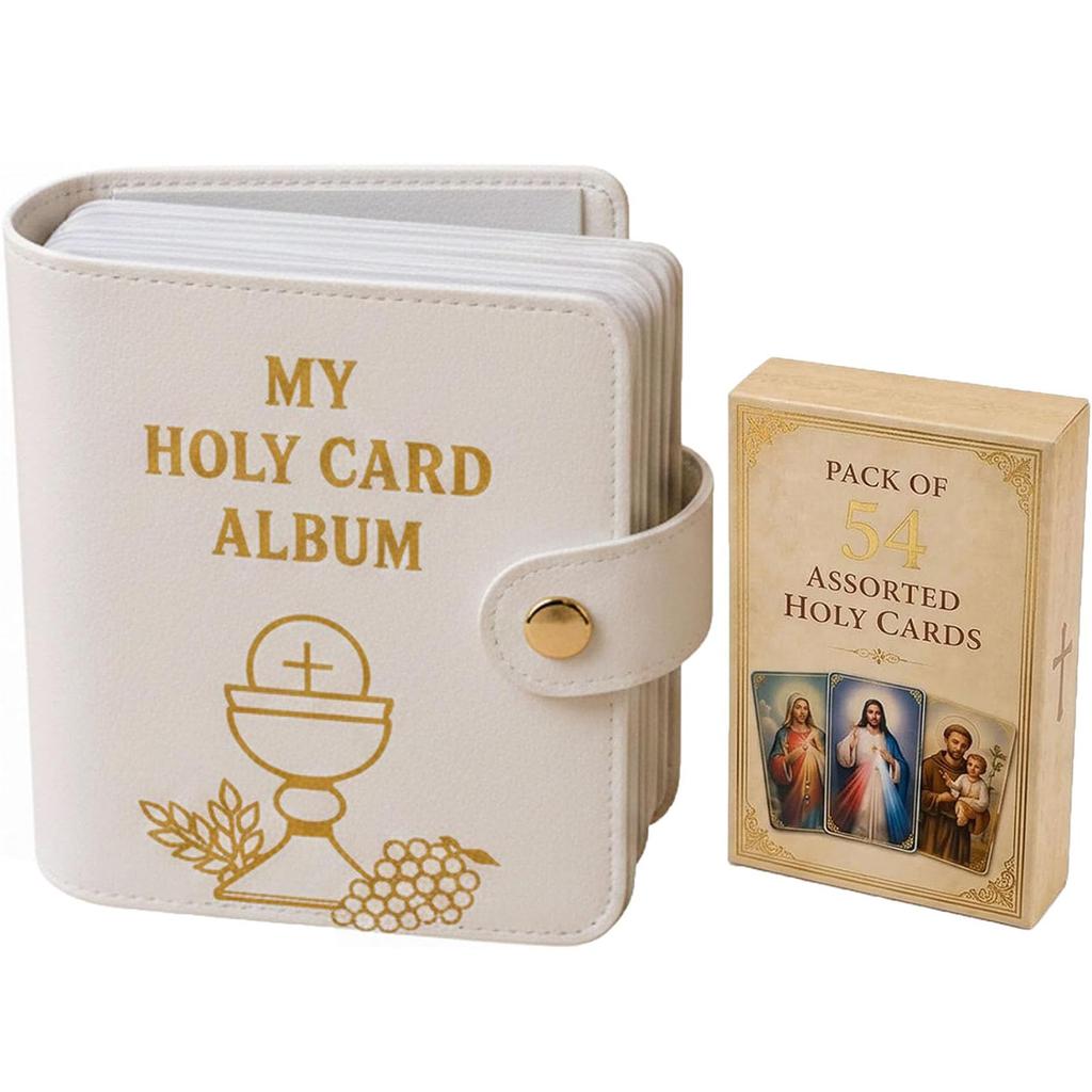Holy Card Album Faux Leather Pocket Style Prayer Card Holder with Snap Closure Compact Design for Catholic Holy Card Storage and Organization