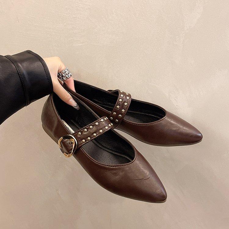 Moda Comemore Szpiczasty Nosek Moda Damskie Buty Wiosna Jesień Eleganckie Obuwie na Imprezę Jednolity Kolor Klamra Paska Damskie Baleriny Pojedyncze Buty