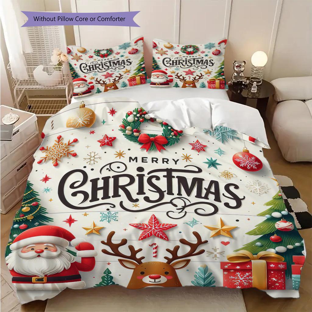 1PC Christmas theme pattern Bedding Quilt Set Quilt Cover Pillowcase Home Decoration Birthday Gift (1 * duvet cover + 2 * pillowcase, without core)