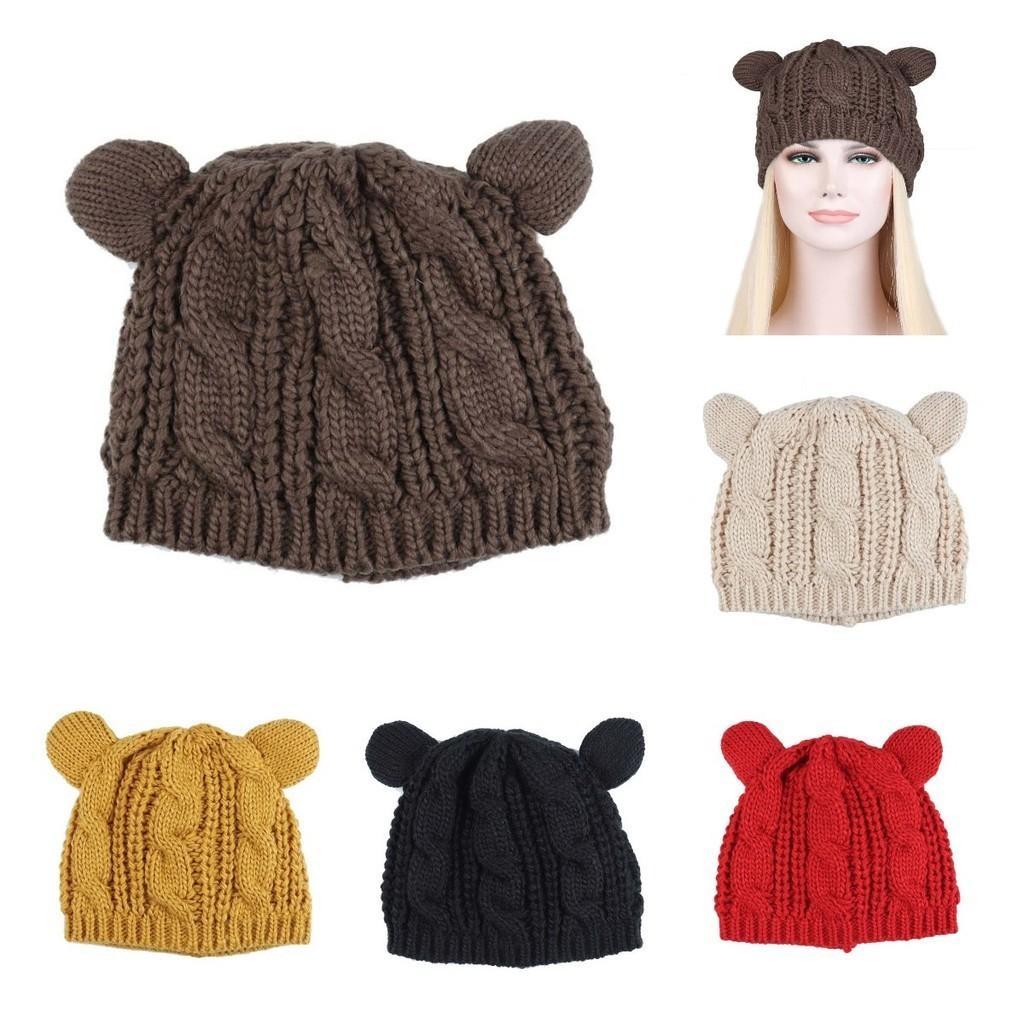 Adorable Cat Ear Knit Beret Cozy Warm Icelandic Wool Winter Hat For Women