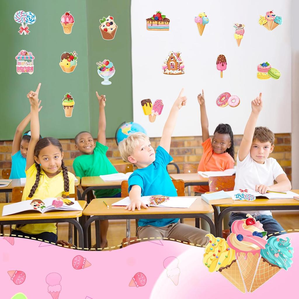 Faccito 48 Pcs Candy Cutouts Ice Cream Party Decorations Birthday Large Candy Cutouts for Classroom Bulletin Board Set Ice Cream Classroom