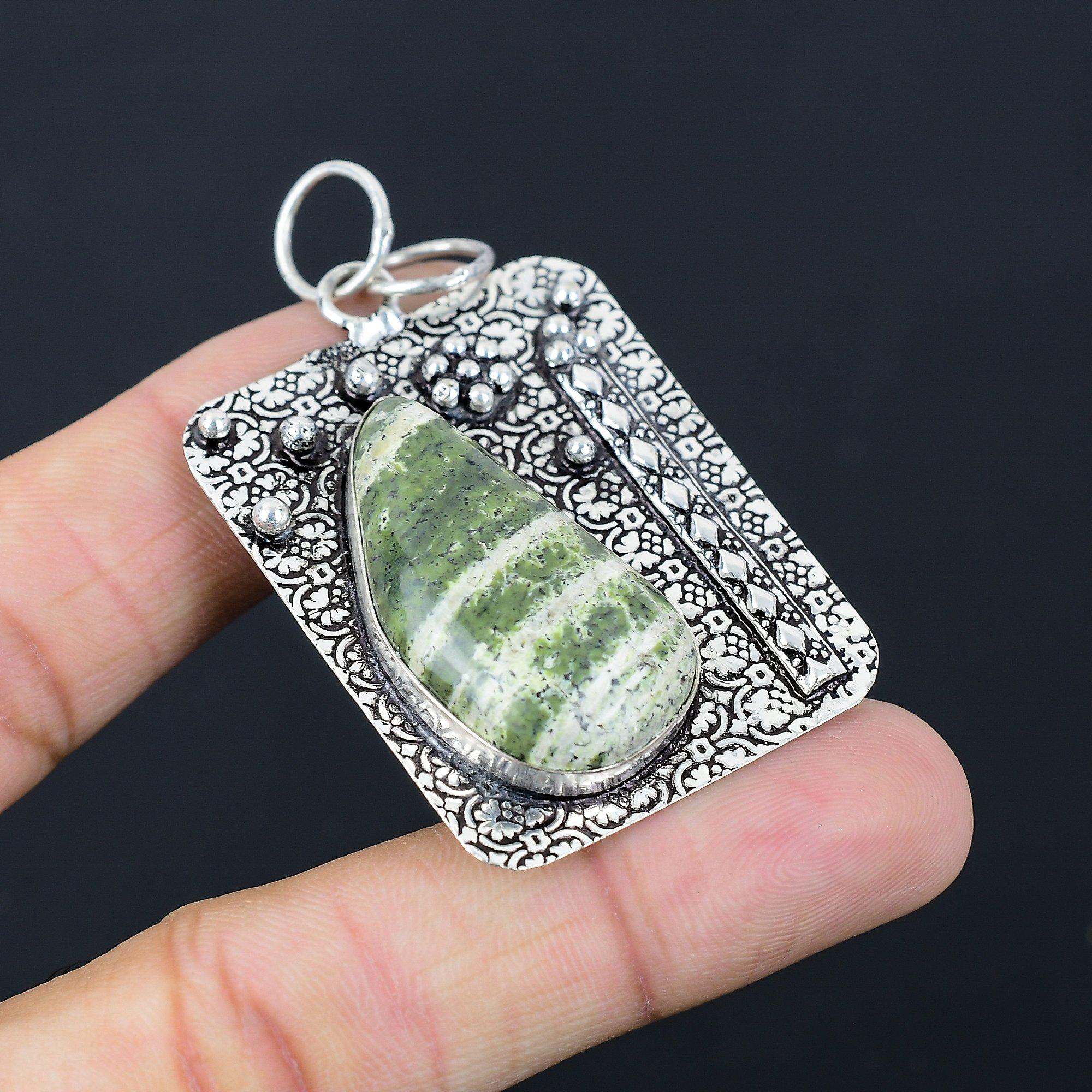 Mothers day Sale 925 Sterling Silver Pear Green Swiss Opal Stone Sister Pendant