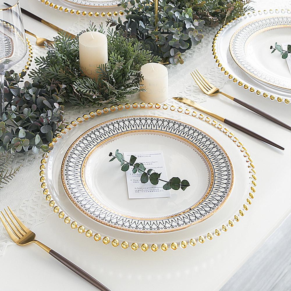 Retro Ceramic Dinner Plate Glass Saucer Fruit Cake Dessert Dish Tableware Set Plates Dinner Food Tray Creative Home Decoration