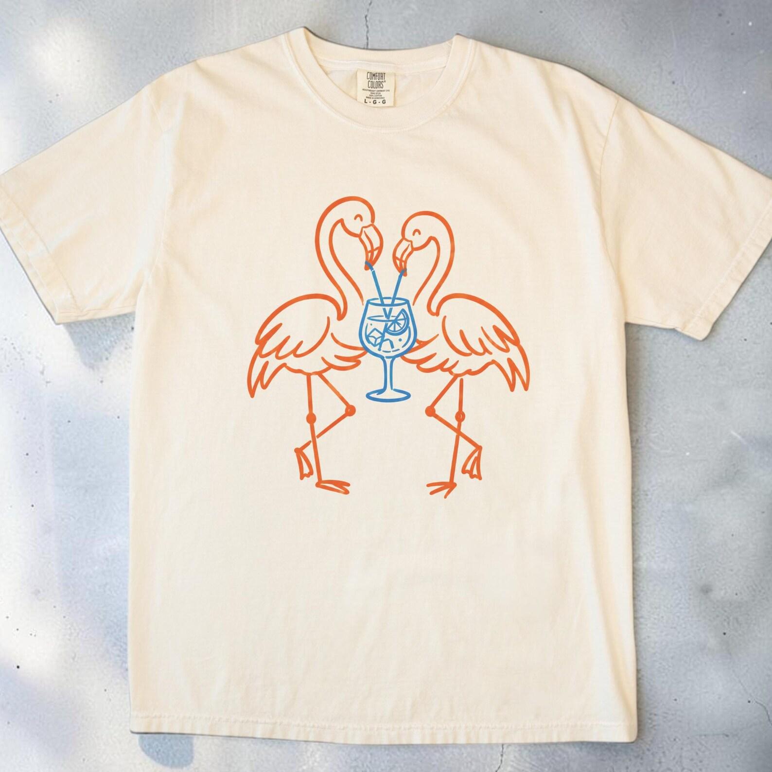 Flamingo Cocktail Shirt, Funny Flamingo Lover Tee, Unisex Summer Beach Shirt, Girls Trip T shirt, Tropical Vacation Pool Party Gift 4XL