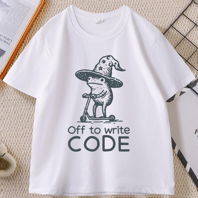 Funny Coder T-Shirt Men Women Frog Wizard Writing Code Tee Computer Science Major Gift Tshirt Humor Tee Shirt  High Quality -... S разноцветный