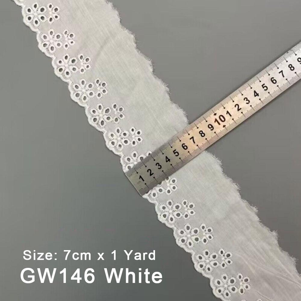 Embroidery White Lace Fabric Cotton Eyelet Edge Trim For Sewing Crafts Dresses Skirt Clothes Bag Tablecloth Curtain Pillow Decor 2.75 x 35in (7x90cm)