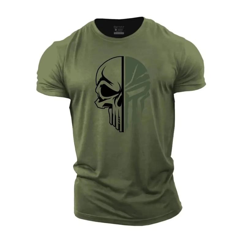 Men's digital printed skull printed T-shirt Fitness top Short sleeve T-shirt quick drying breathable