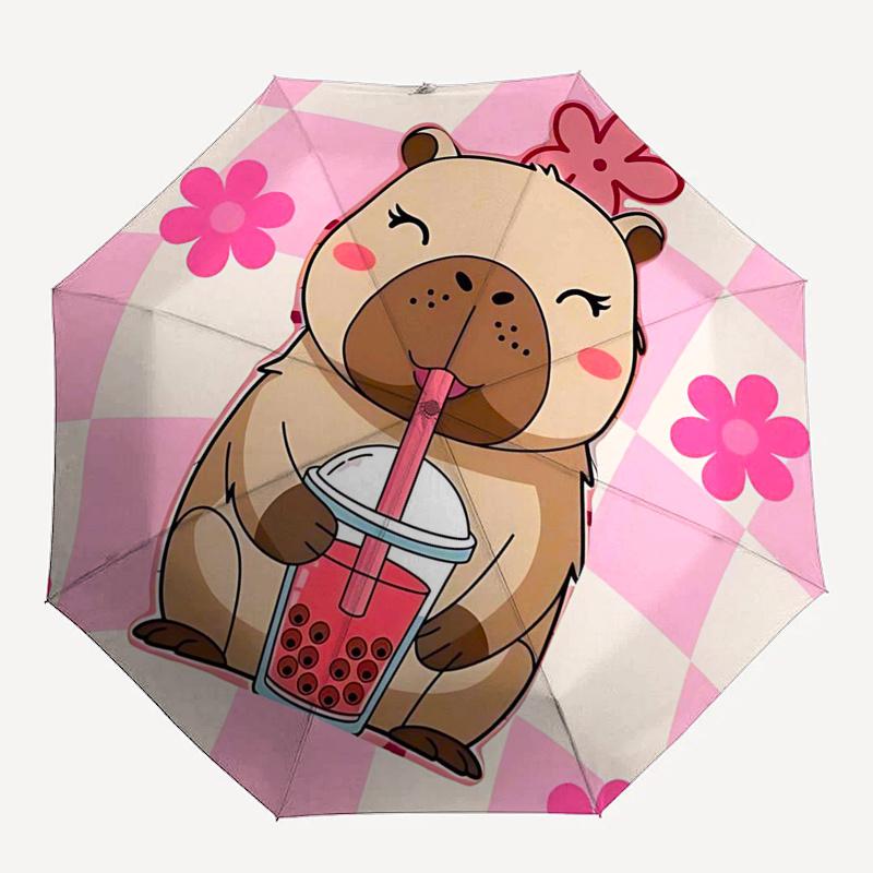 Capybara Themed Travel Umbrella-8 Ribs Automatic Opening and Closing, Portable Folding Design, Compact and Stylish Umbrella Suitable for Out