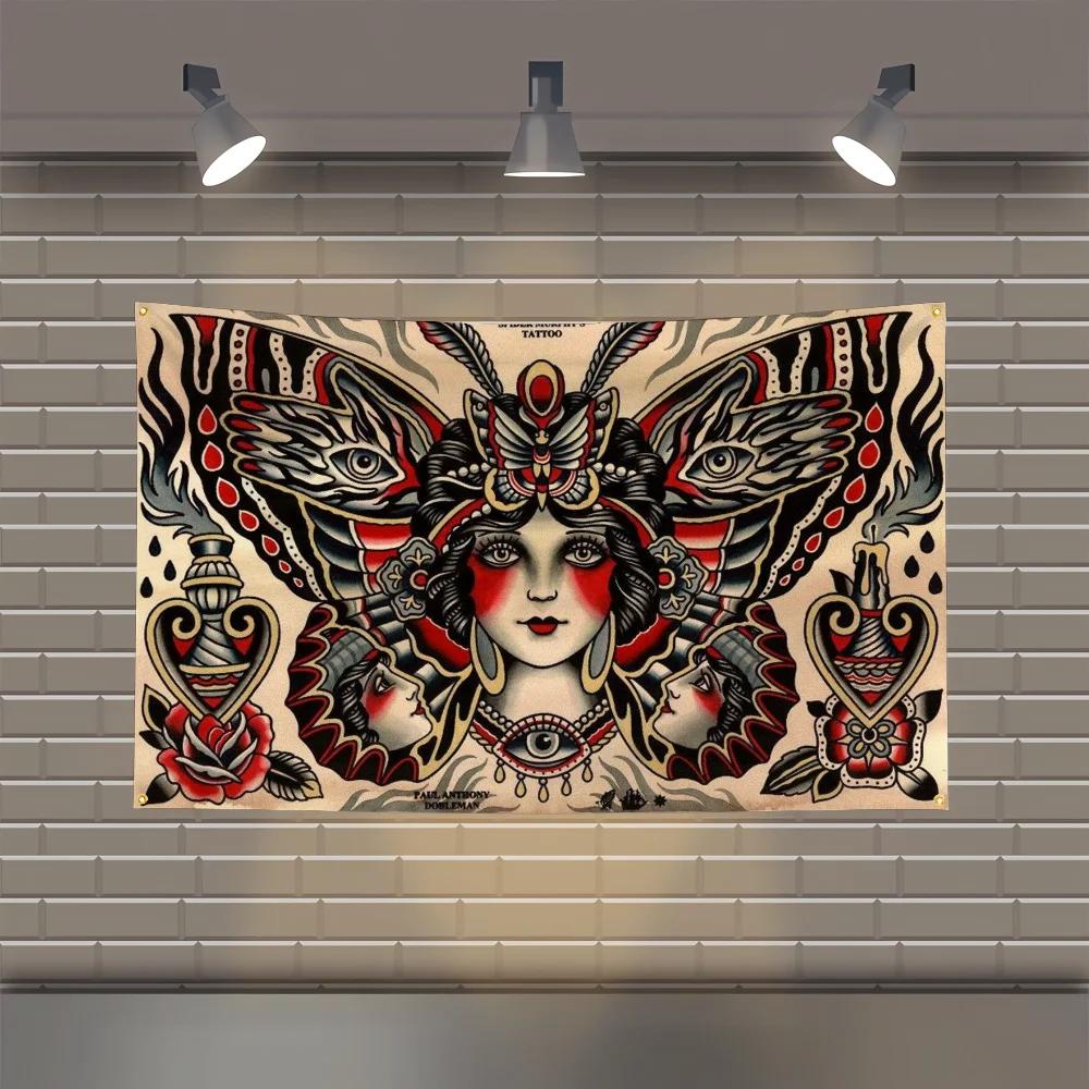 

Old School Tattoo Pattern Decorative Flags and Banners for You Skateboard Custom Flag Outdoor Decorations Garage Decoration Beer 40x60cm