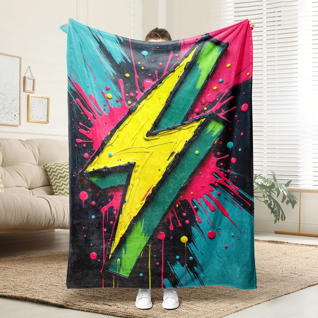 Comfortable Lightning Pattern Fleece Blanket - Soft High-Definition Digital Print All-Season Throw, Polyester, Machine Wash