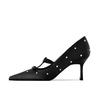 Design Sense Polka Dot Rhinestone Bow Sexy Black High Heels Thin Heel Pointed Head Beautiful Shallow Mouth Backempty Sandals Women