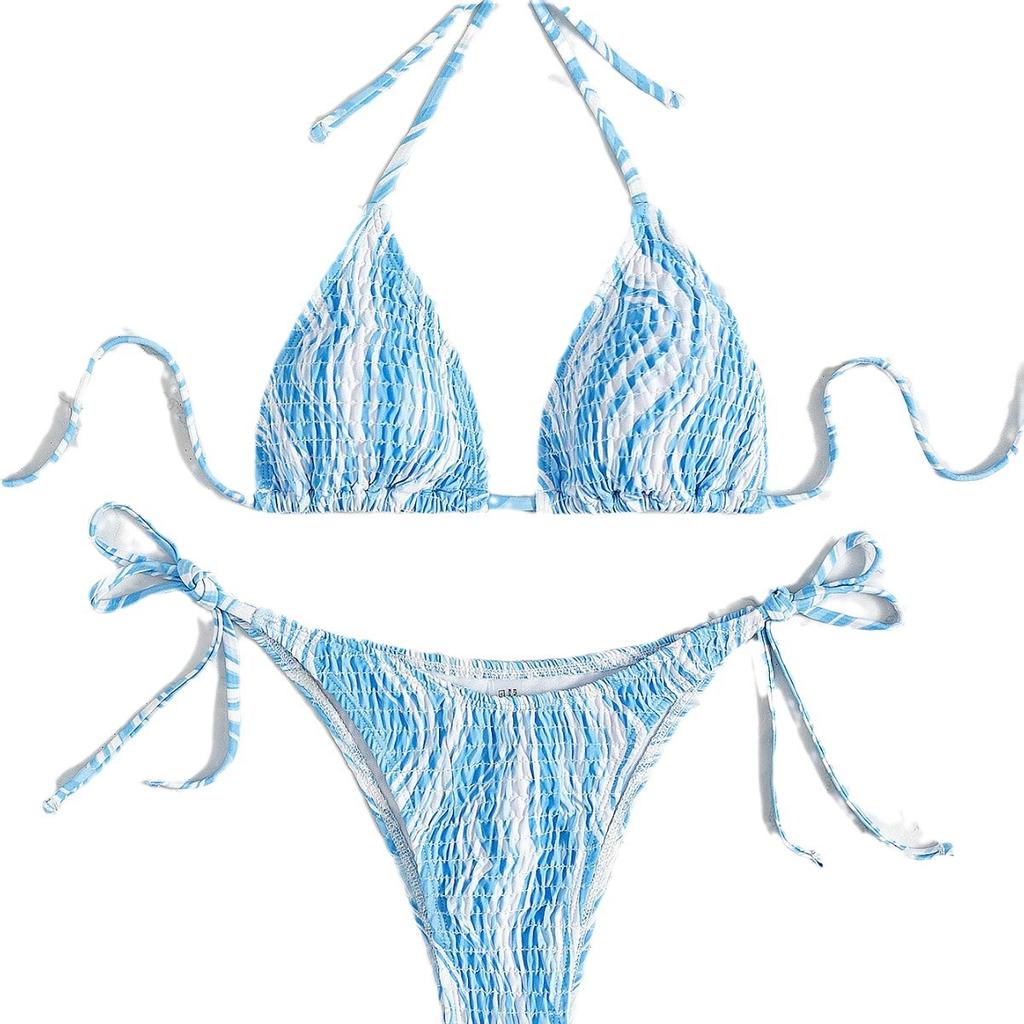 European And American Ocean Wind Ins Popular Sexy Triangle Bag Cable Print Halter Beach Bikini