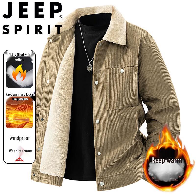 JEEP SPIRIT Men s Fleece-Lined Warm Casual Lapel Jacket M
