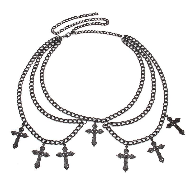 Eur American Fashion Cross Pendant Waist Chain With Layered Body Chain For Adults