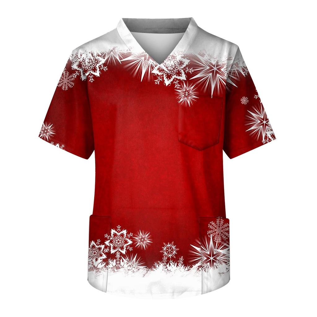 Camiseta de manga corta con cuello en V y bolsillo en el pecho con estampado navideño para hombre