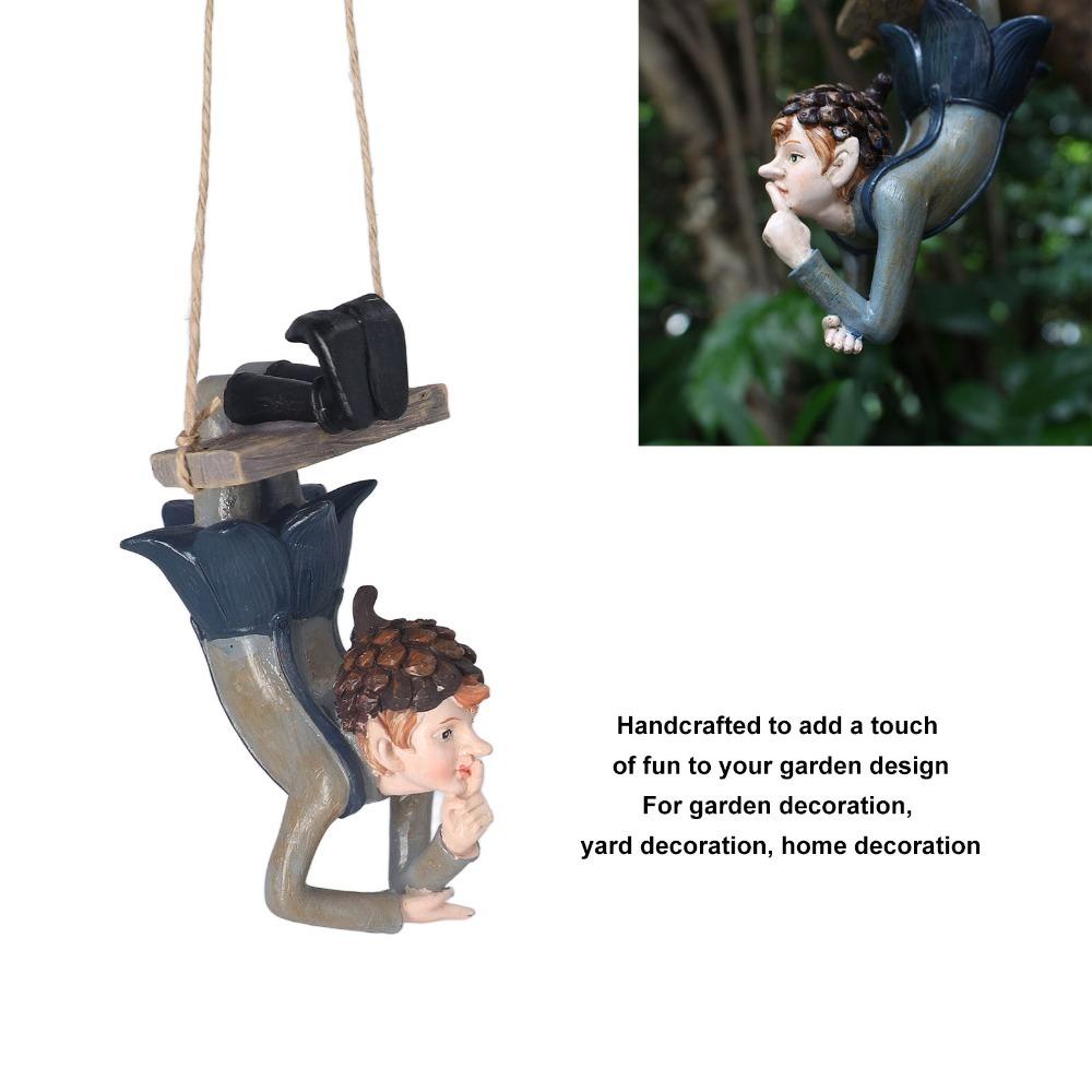 Resin Swinging Elf Figurine Hanging Resin Garden Statue Hanging Tree Ornament For Yard
