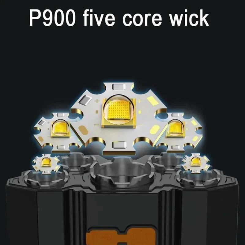 Latarka 5 LED z akumulatorem 18650, mocna, kempingowa, wędkarska, latarka czołowa