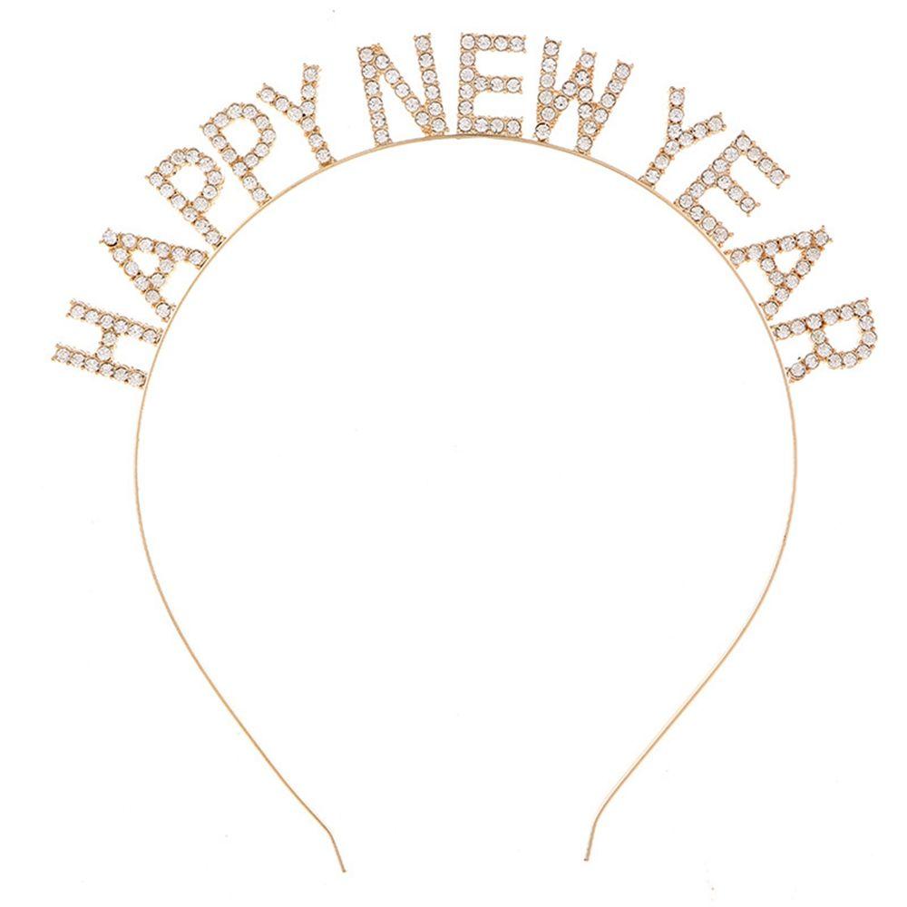 Headdress Letter HAPPY NEW YEAR Headband Rhinestone Crown Korean Style Hair Hoop Female Jewelry