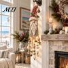 Coastal Style Christmas Window Light Santa Wooden Wall Hanging, LED Lighted Ornament with Rustic Ocean Flair Holiday Seashell, Starfish &