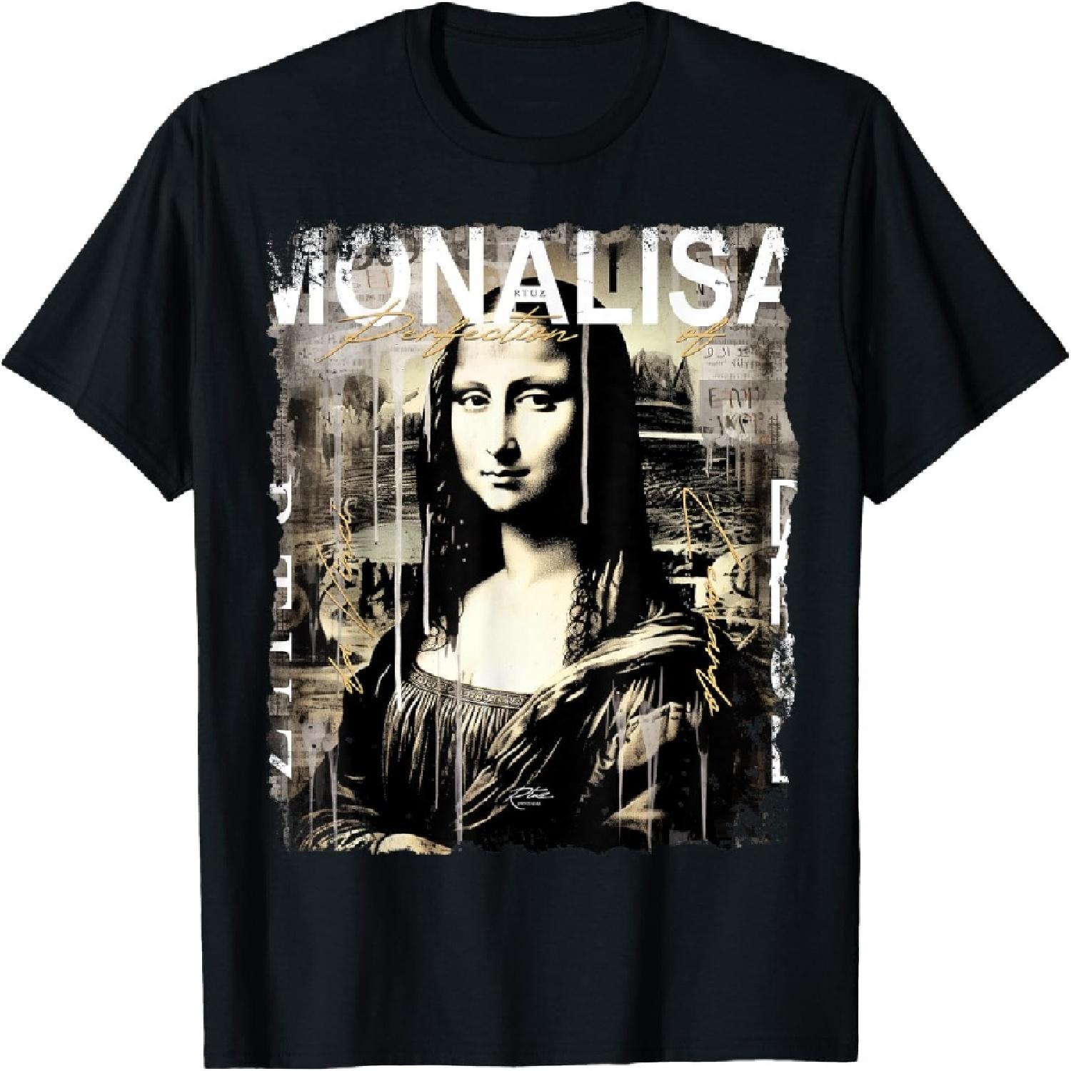 Абстрактное граффити-искусство Леонардо да Винчи Искусство Мона Лиза Футболка(8) S