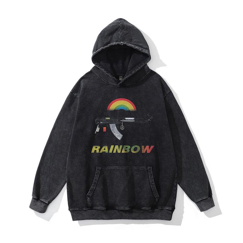European And American High Street Retro Trendy Brand Hooded Sweater Large Version White Ink Direct Injection Printing Loose Hoodie