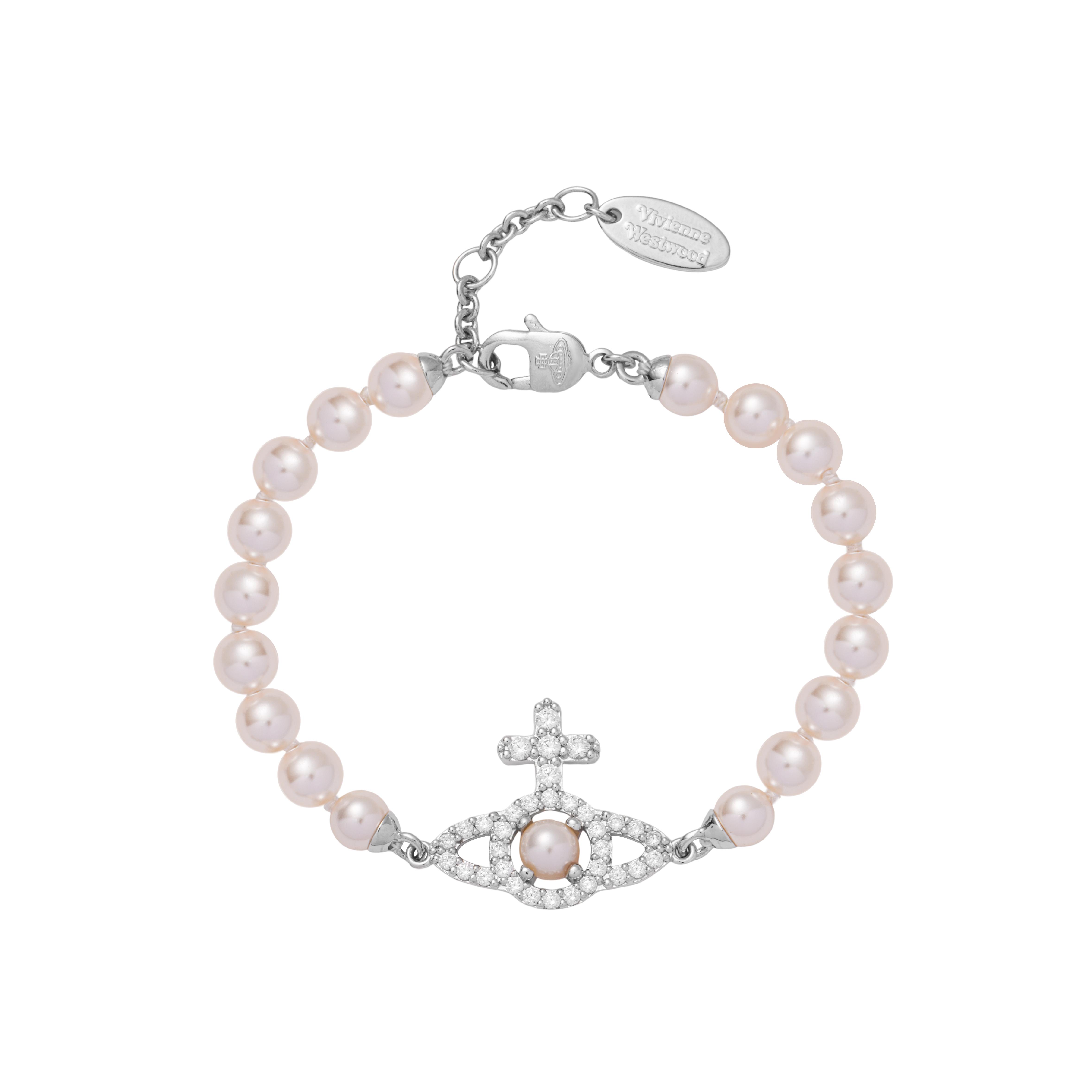 Vivienne Westwood Olympia Pearl Bracelet Cross Crystal Saturn Pattern Plated Gold Pearl Bracelet Women bracelet Silver 6103007R02P373 Box