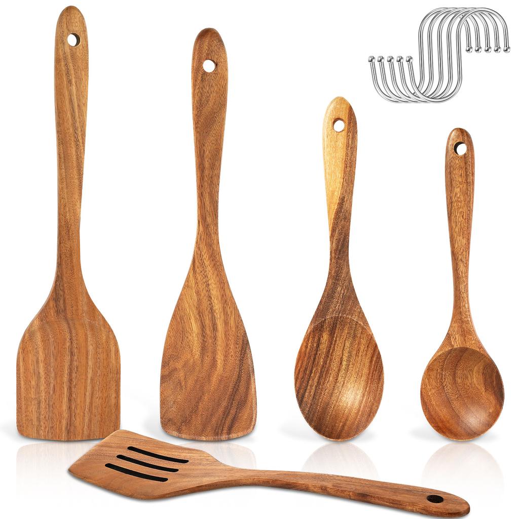 4/5/7Pcs Wooden Spatula Wooden Utensil Set Nonstick Cooking Utensil Set High Temperature Resistant Soup Spoon for Kitchen Gadget