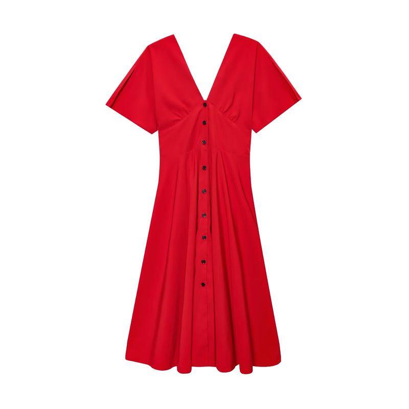 Kaslead New Women Clothes Western Style Button Decoration V-neck Midi Jumpsuit Long Dress 3242512 250