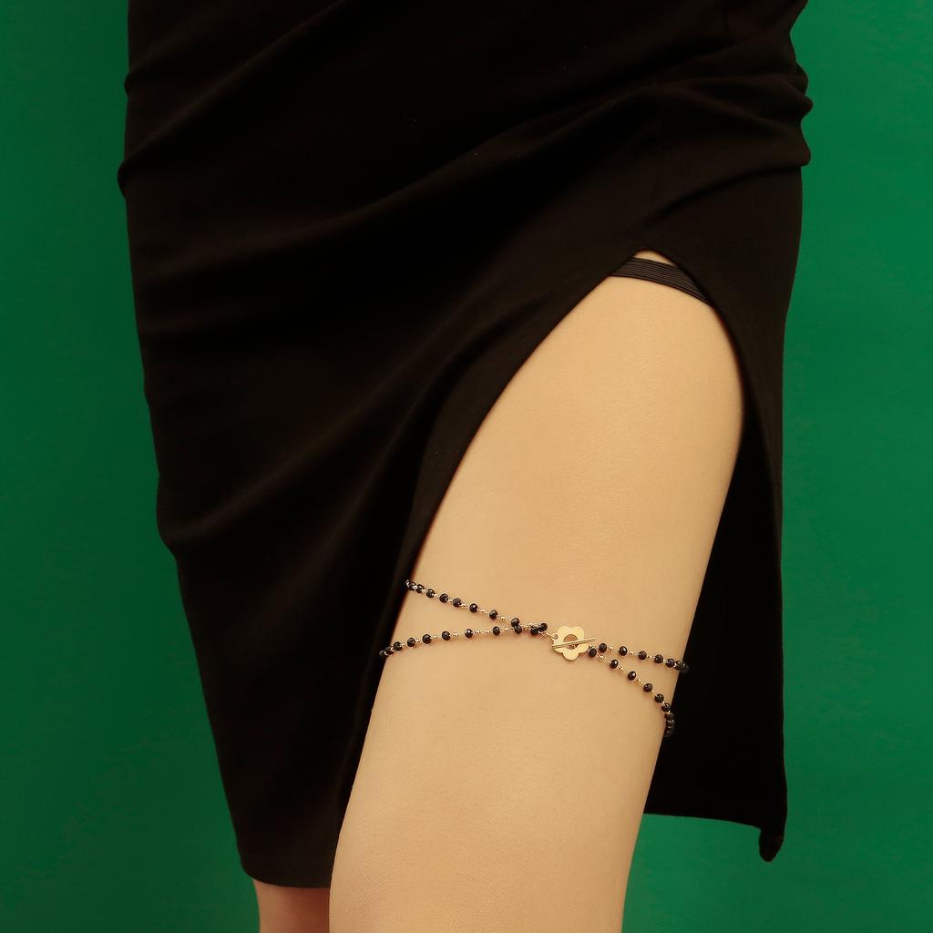 Sweet Cool Casual Rhinestone Beach Leg Chain Elastic Belt Imitation Pearl Sexy Leg Chain