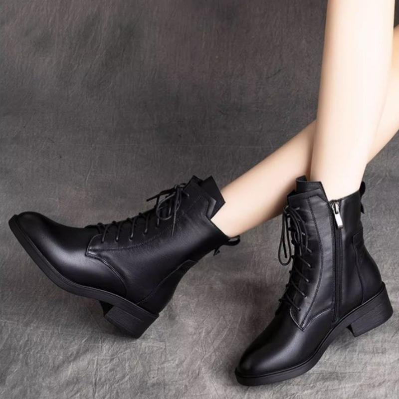 Fashion Women's Thick Ankle Chelsea Boots Retro Classic Shoes 2025 New Winter Oxford Lace Up Thick Sole Ladies Boots Casual Botas