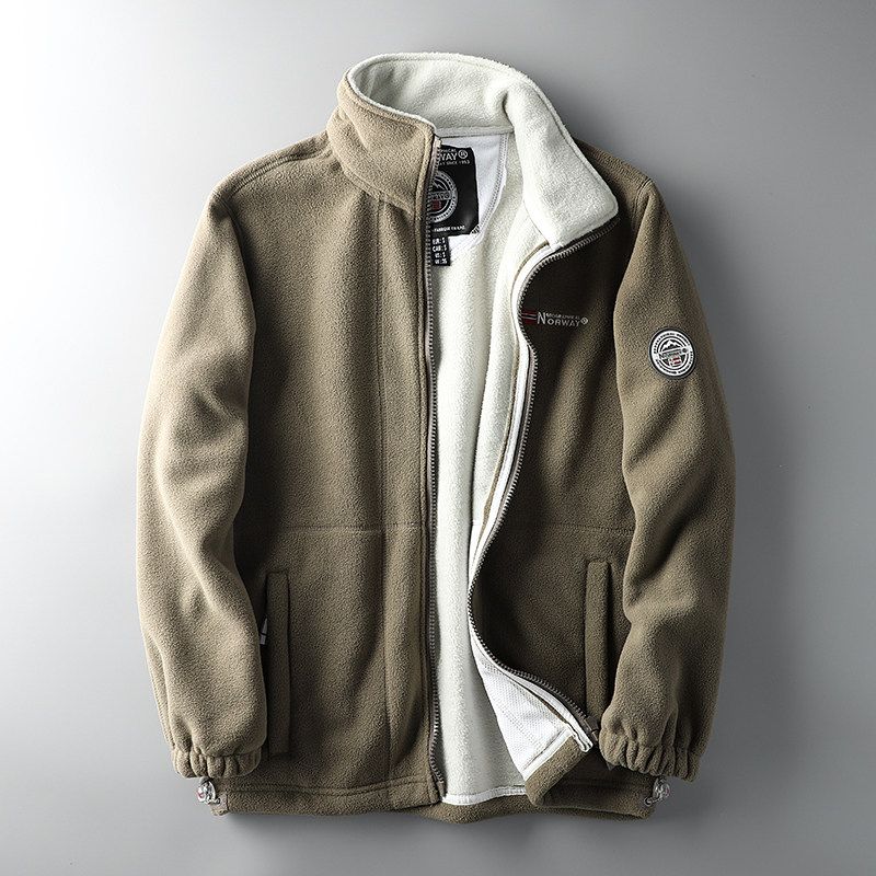 Exported to Norway Thickening Exercise Fleece Sweater Men s Clothing Outwear Khaki L(80-90kg)