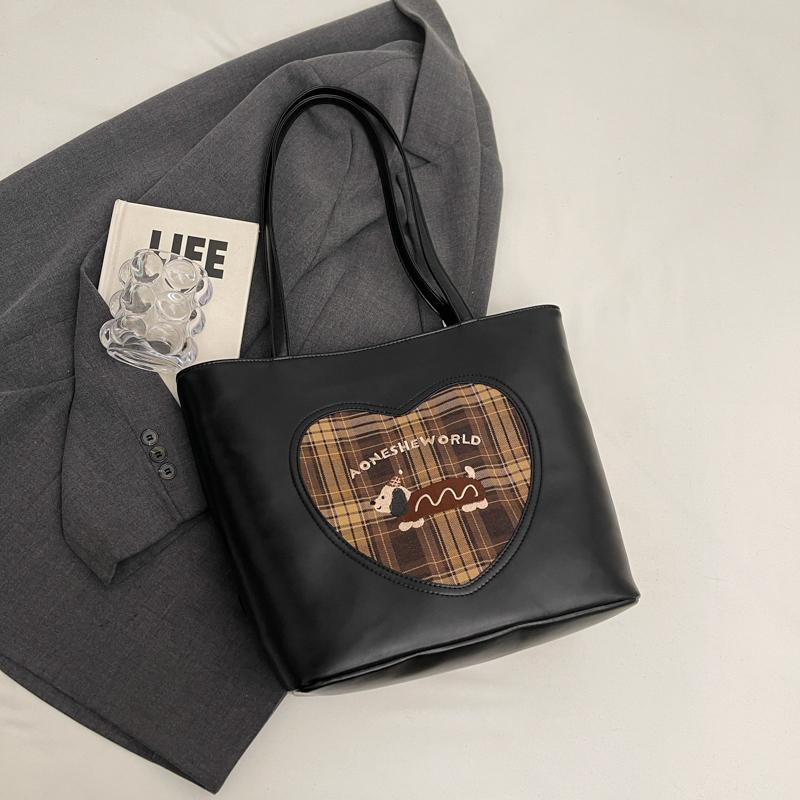 Happy Dog Large Capacity Bag for Women Autumn  New Trendy Retro Tote Bag Checkered Single Shoulder Commuter Bag