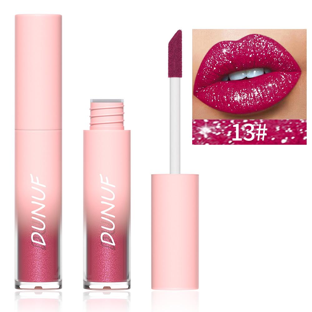 DUNUF 18-Color Diamond Lipstick Gloss: Easy-Apply, Long-Lasting, Plumping Shimmer Glaze for Glossy Makeup.