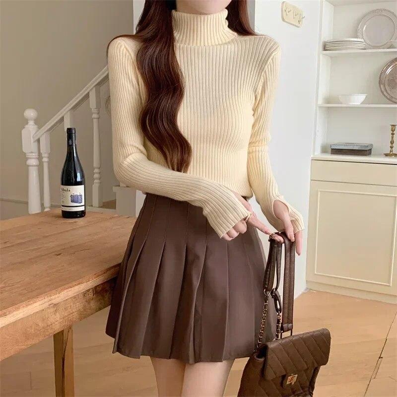 Turtleneck Sweater Casual Pullover Fashion Women Autumn Winter Korean Knitted Thick Sweaters Bottom Sweater Woman Jumper 29559