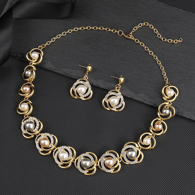 3pcs Women Euro-American Bridal Zircon Necklace Set Light Luxury Alloy Zircon for Weddings Banquets Formal Dresses Accessories