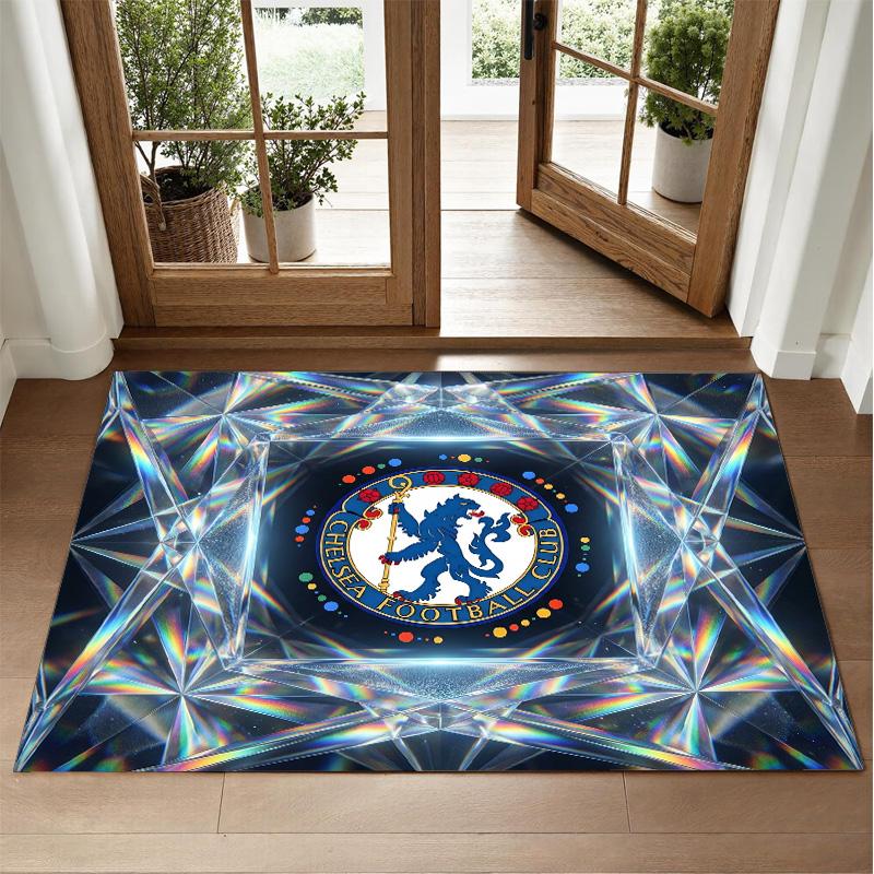Chelsea FC Design Crystal Velvet Rug Soft Decorative Mat for Bedroom Entrance