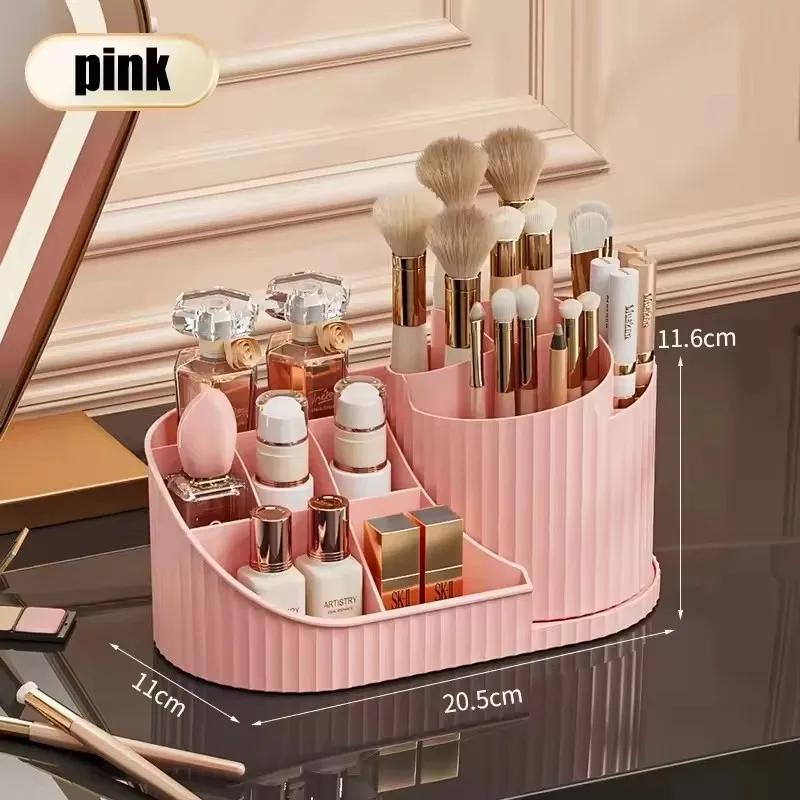 Makeup Organizer Countertop with Drawer 360 Rotating Brush Holder Storage Large Capacity Skincare Cosmetic Display Cases